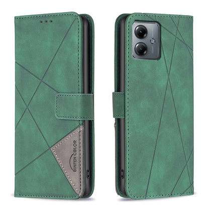 Motorola Moto G14 4G Rhombus Texture Leather Phone Case with Magnetic Buckle and Card Holder