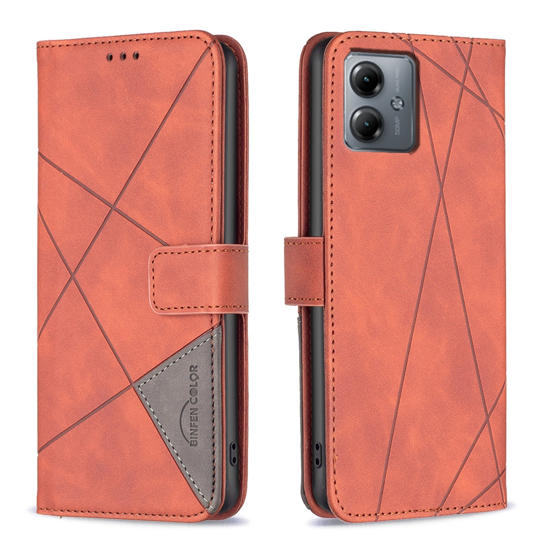 Motorola Moto G14 4G Rhombus Texture Leather Phone Case with Magnetic Buckle and Card Holder