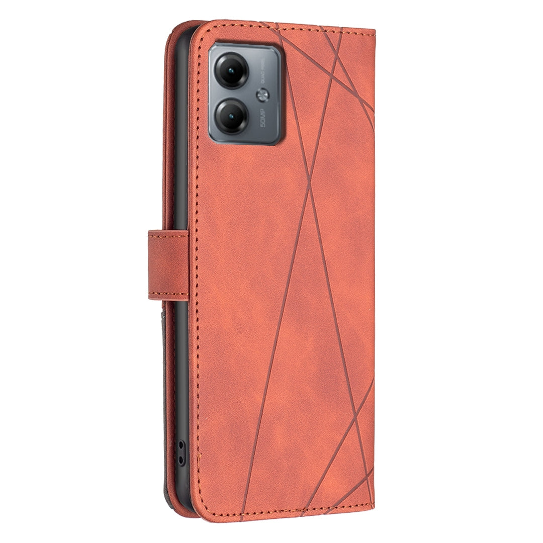 Motorola Moto G14 4G Rhombus Texture Leather Phone Case with Magnetic Buckle and Card Holder