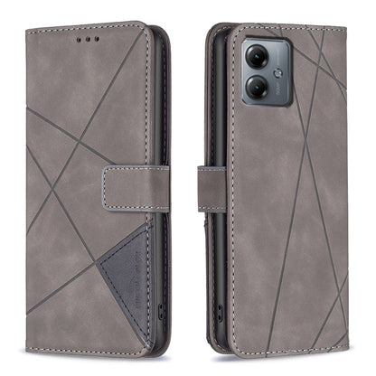 Motorola Moto G14 4G Rhombus Texture Leather Phone Case with Magnetic Buckle and Card Holder