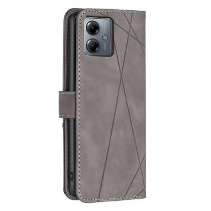 Motorola Moto G14 4G Rhombus Texture Leather Phone Case with Magnetic Buckle and Card Holder