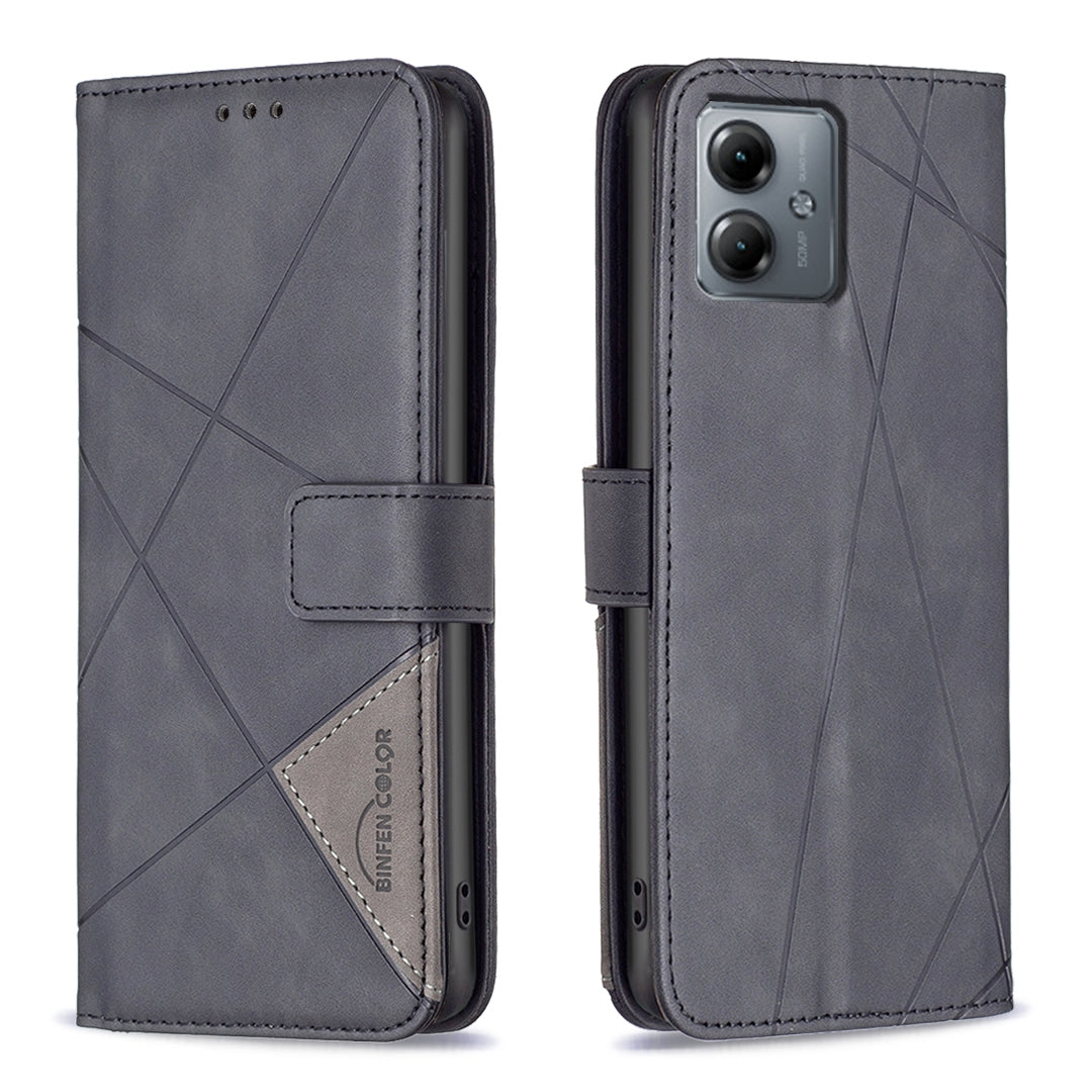 Motorola Moto G14 4G Rhombus Texture Leather Phone Case with Magnetic Buckle and Card Holder