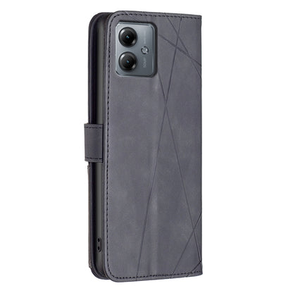 Motorola Moto G14 4G Rhombus Texture Leather Phone Case with Magnetic Buckle and Card Holder