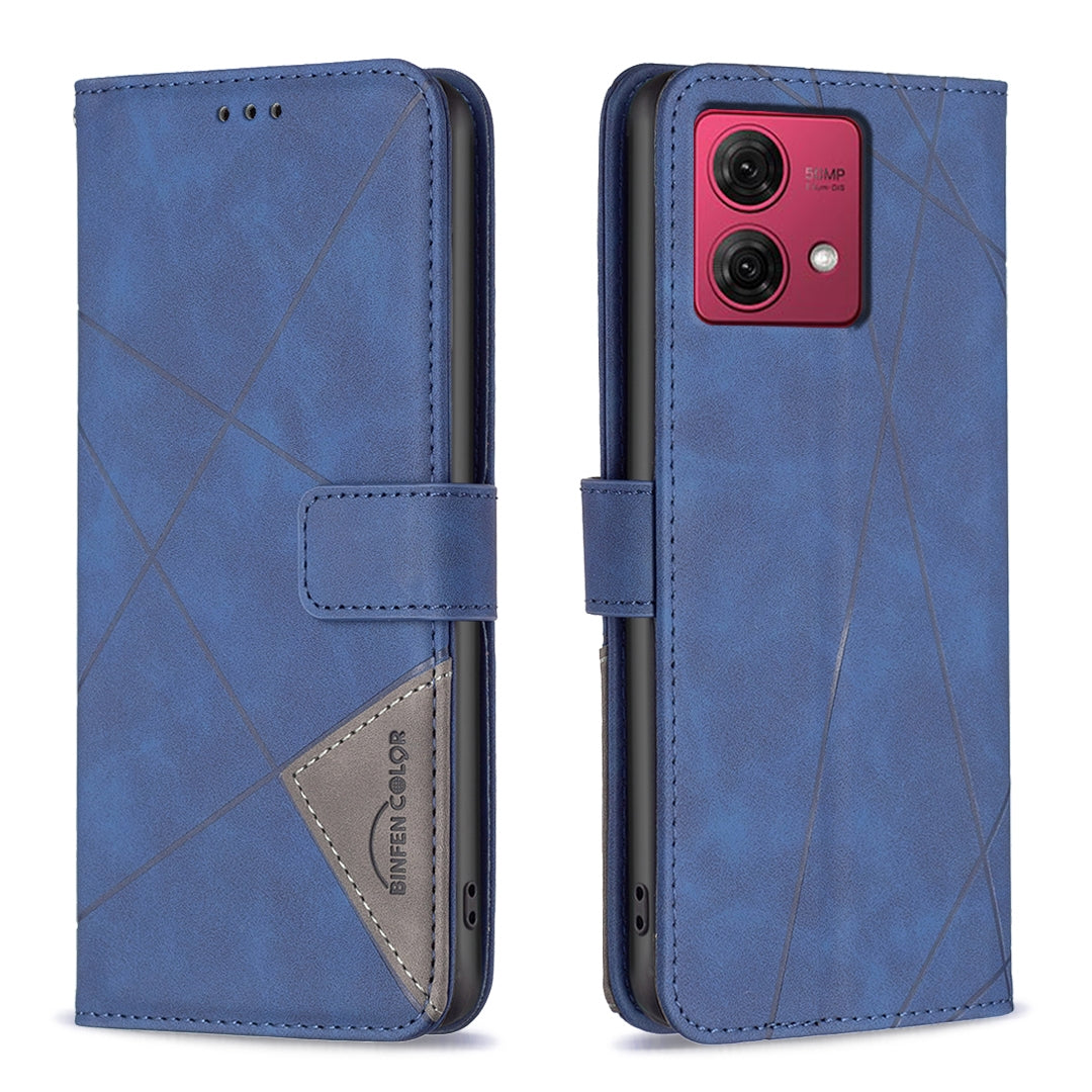 Motorola Moto G84 5G Rhombus Texture Leather Phone Case with Magnetic Buckle and Card Holder