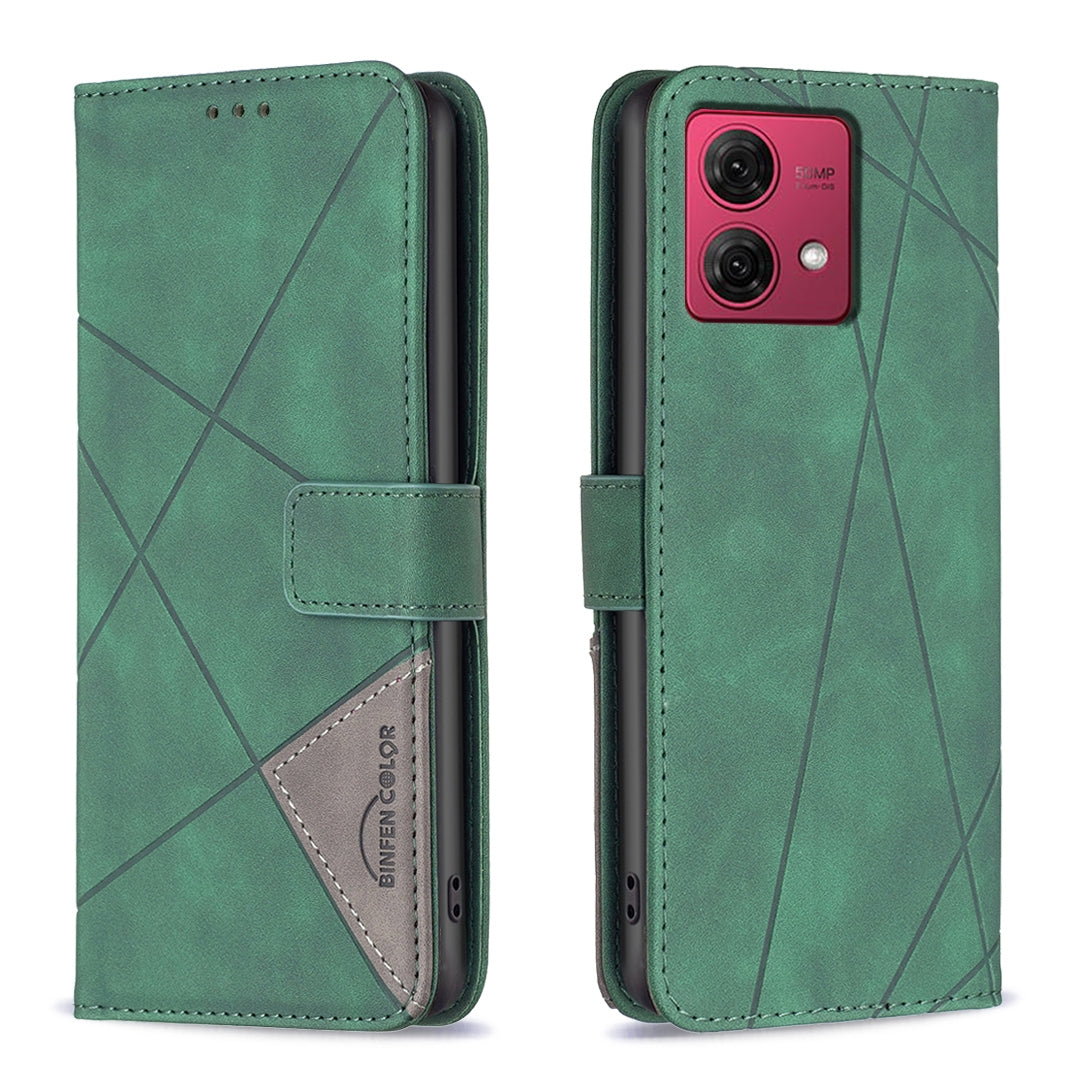 Motorola Moto G84 5G Rhombus Texture Leather Phone Case with Magnetic Buckle and Card Holder