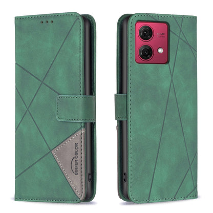 Motorola Moto G84 5G Rhombus Texture Leather Phone Case with Magnetic Buckle and Card Holder