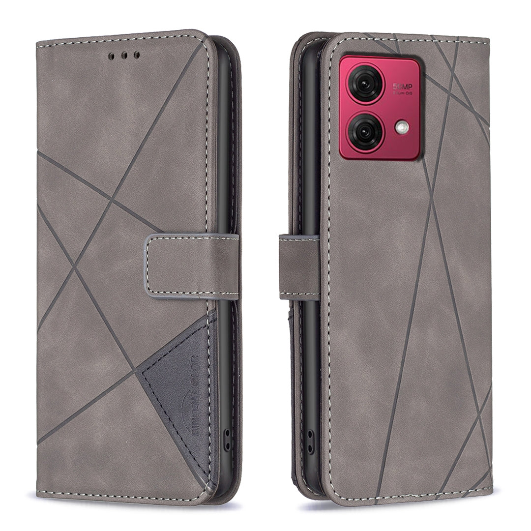 Motorola Moto G84 5G Rhombus Texture Leather Phone Case with Magnetic Buckle and Card Holder