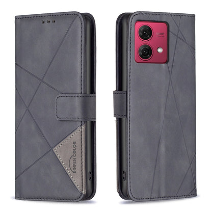 Motorola Moto G84 5G Rhombus Texture Leather Phone Case with Magnetic Buckle and Card Holder
