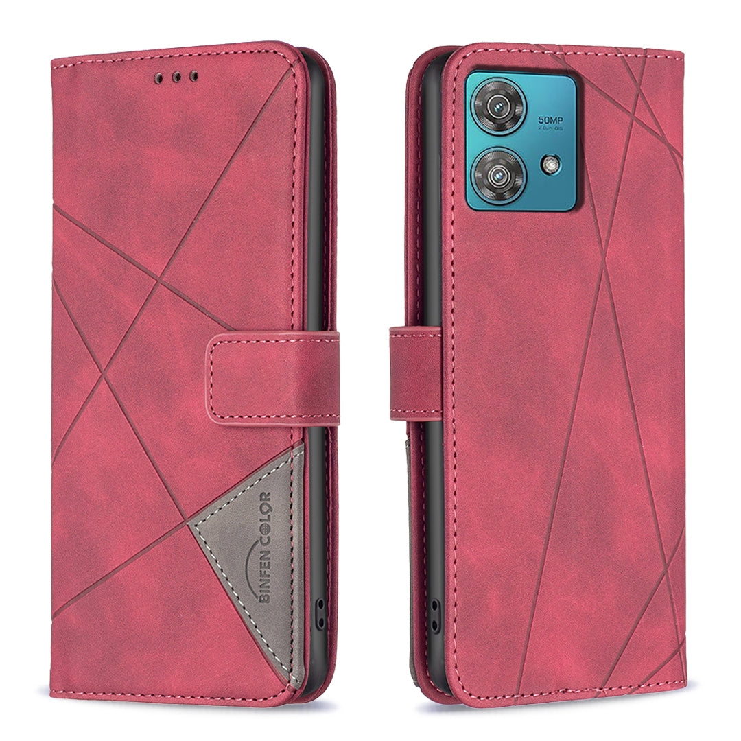 Motorola Edge 40 Neo Rhombus Texture Leather Phone Case with Magnetic Buckle and Card Holder