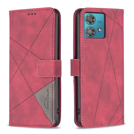 Motorola Edge 40 Neo Rhombus Texture Leather Phone Case with Magnetic Buckle and Card Holder