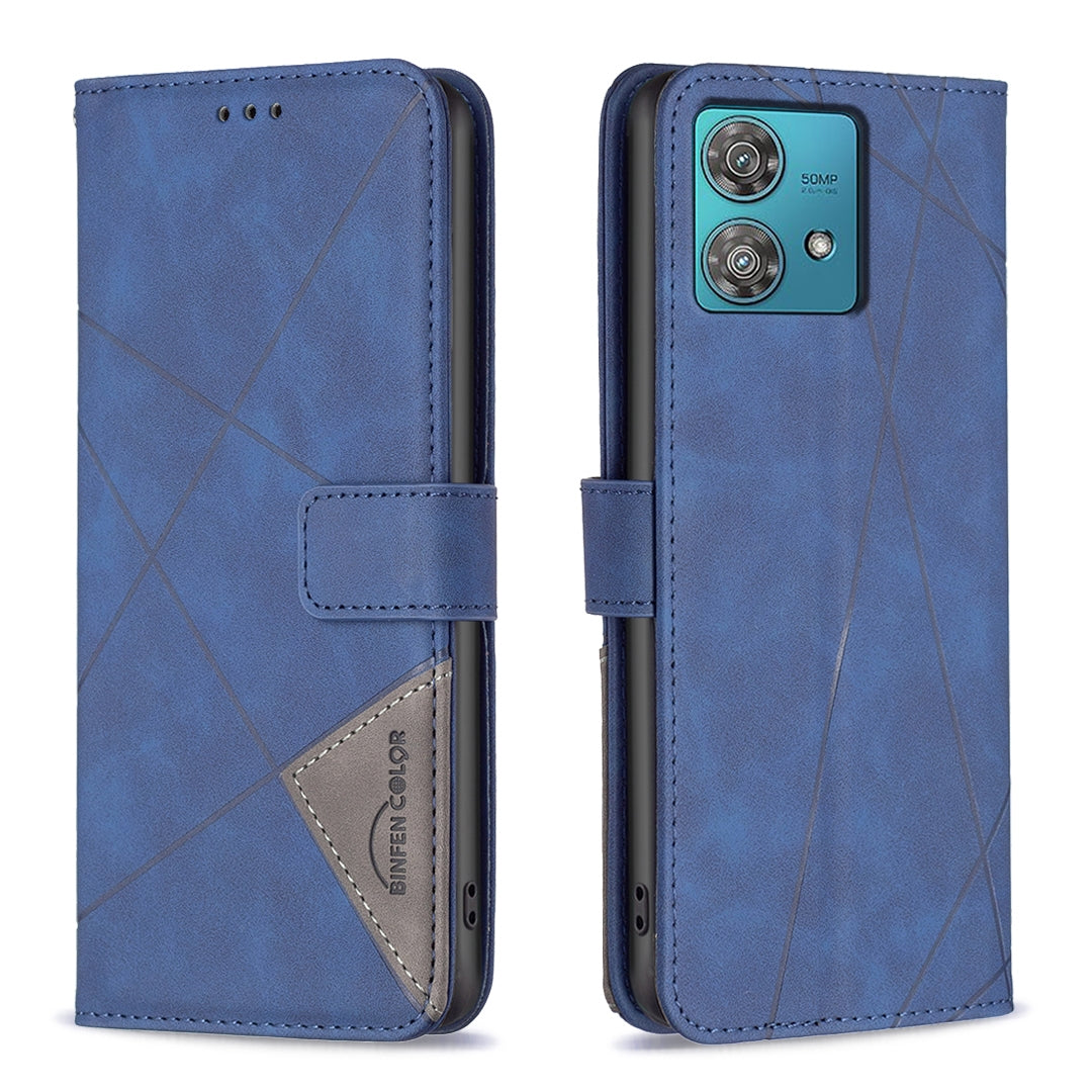 Motorola Edge 40 Neo Rhombus Texture Leather Phone Case with Magnetic Buckle and Card Holder