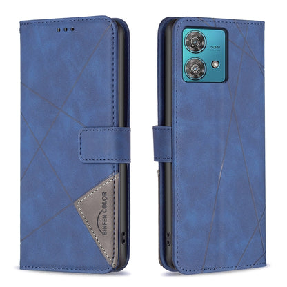 Motorola Edge 40 Neo Rhombus Texture Leather Phone Case with Magnetic Buckle and Card Holder