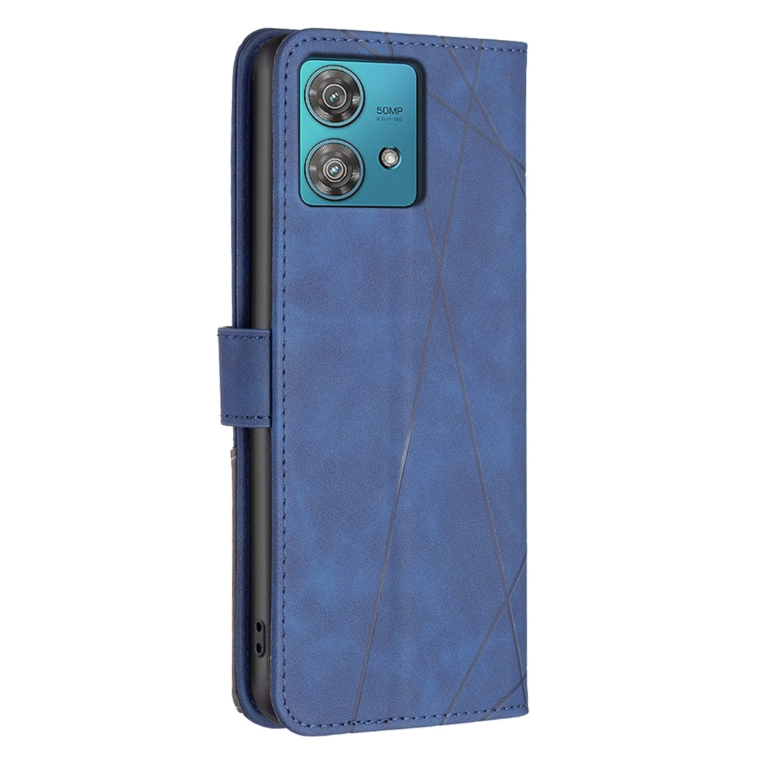 Motorola Edge 40 Neo Rhombus Texture Leather Phone Case with Magnetic Buckle and Card Holder