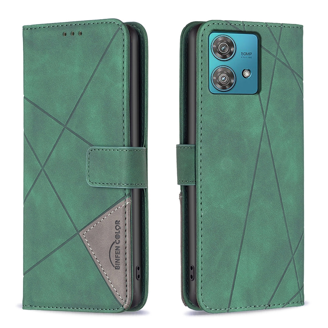 Motorola Edge 40 Neo Rhombus Texture Leather Phone Case with Magnetic Buckle and Card Holder