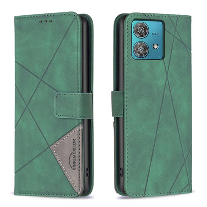 Motorola Edge 40 Neo Rhombus Texture Leather Phone Case with Magnetic Buckle and Card Holder