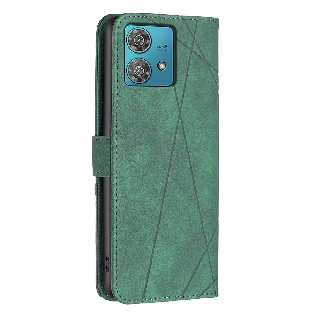 Motorola Edge 40 Neo Rhombus Texture Leather Phone Case with Magnetic Buckle and Card Holder