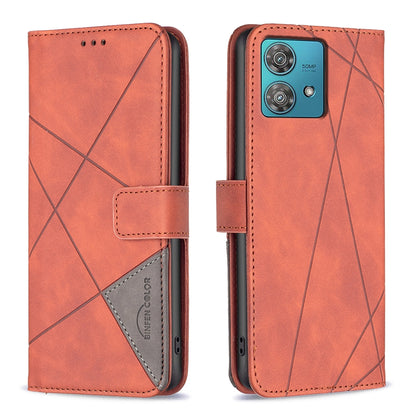 Motorola Edge 40 Neo Rhombus Texture Leather Phone Case with Magnetic Buckle and Card Holder