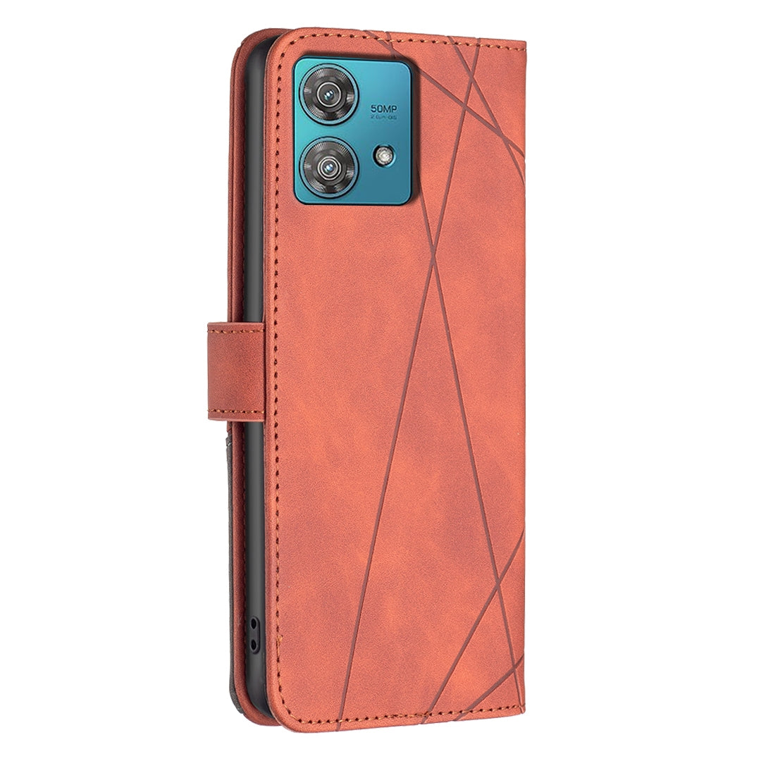 Motorola Edge 40 Neo Rhombus Texture Leather Phone Case with Magnetic Buckle and Card Holder
