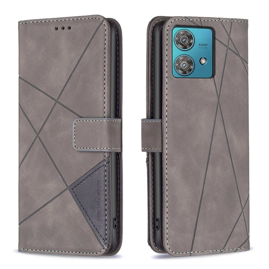 Motorola Edge 40 Neo Rhombus Texture Leather Phone Case with Magnetic Buckle and Card Holder