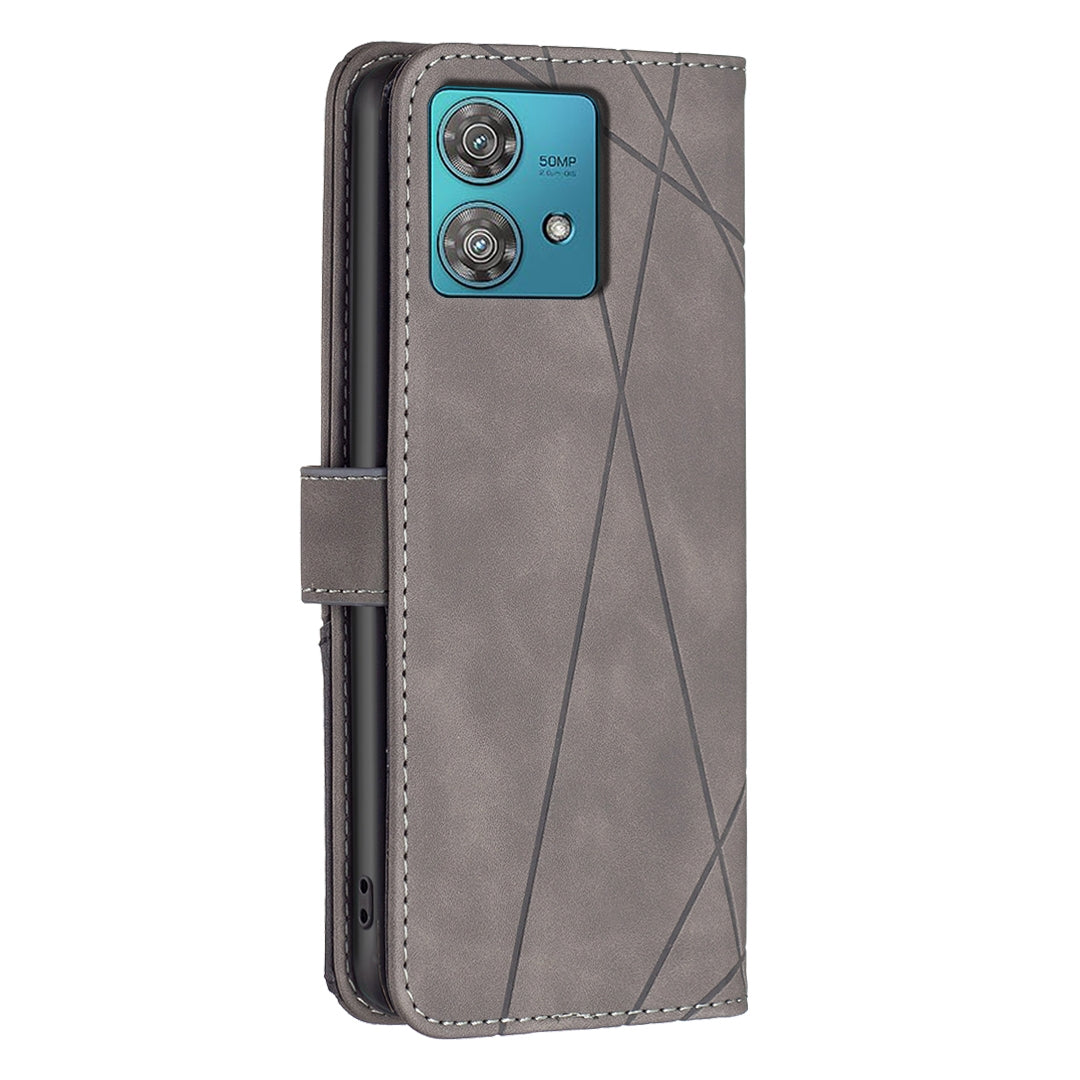 Motorola Edge 40 Neo Rhombus Texture Leather Phone Case with Magnetic Buckle and Card Holder