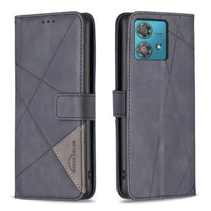 Motorola Edge 40 Neo Rhombus Texture Leather Phone Case with Magnetic Buckle and Card Holder