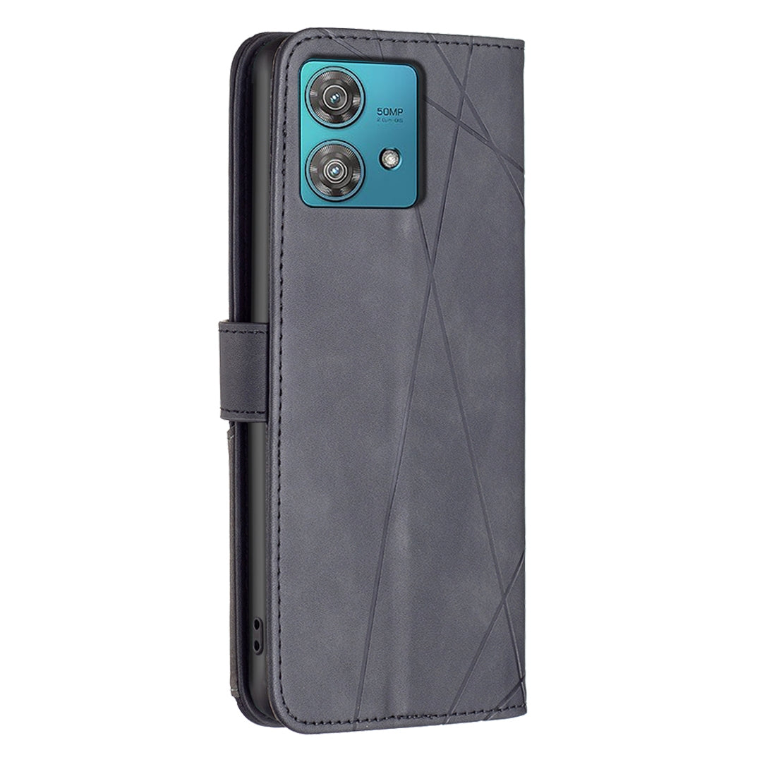 Motorola Edge 40 Neo Rhombus Texture Leather Phone Case with Magnetic Buckle and Card Holder
