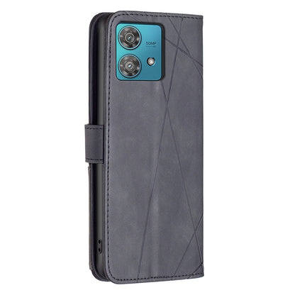 Motorola Edge 40 Neo Rhombus Texture Leather Phone Case with Magnetic Buckle and Card Holder