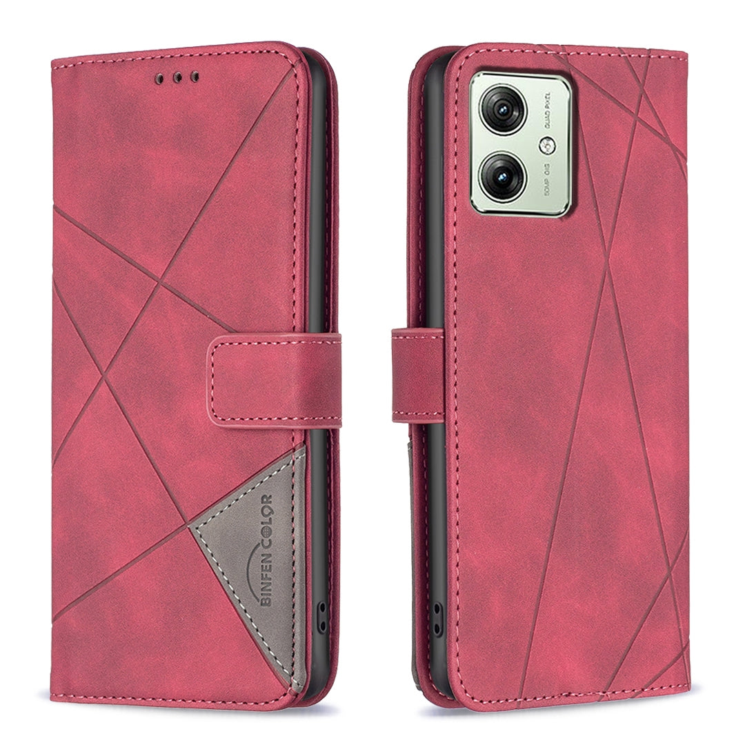 Motorola Moto G54 5G EU Edition Rhombus Texture Leather Phone Case with Magnetic Buckle and Card Holder