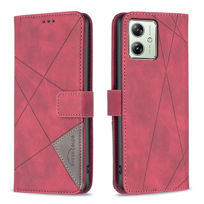 Motorola Moto G54 5G EU Edition Rhombus Texture Leather Phone Case with Magnetic Buckle and Card Holder