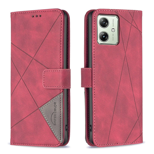 Motorola Moto G54 5G EU Edition Rhombus Texture Leather Phone Case with Magnetic Buckle and Card Holder