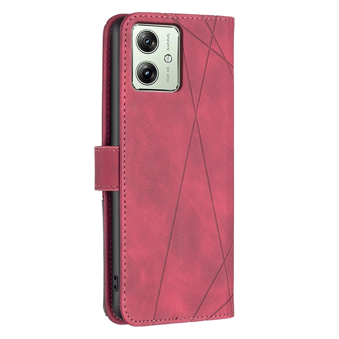 Motorola Moto G54 5G EU Edition Rhombus Texture Leather Phone Case with Magnetic Buckle and Card Holder