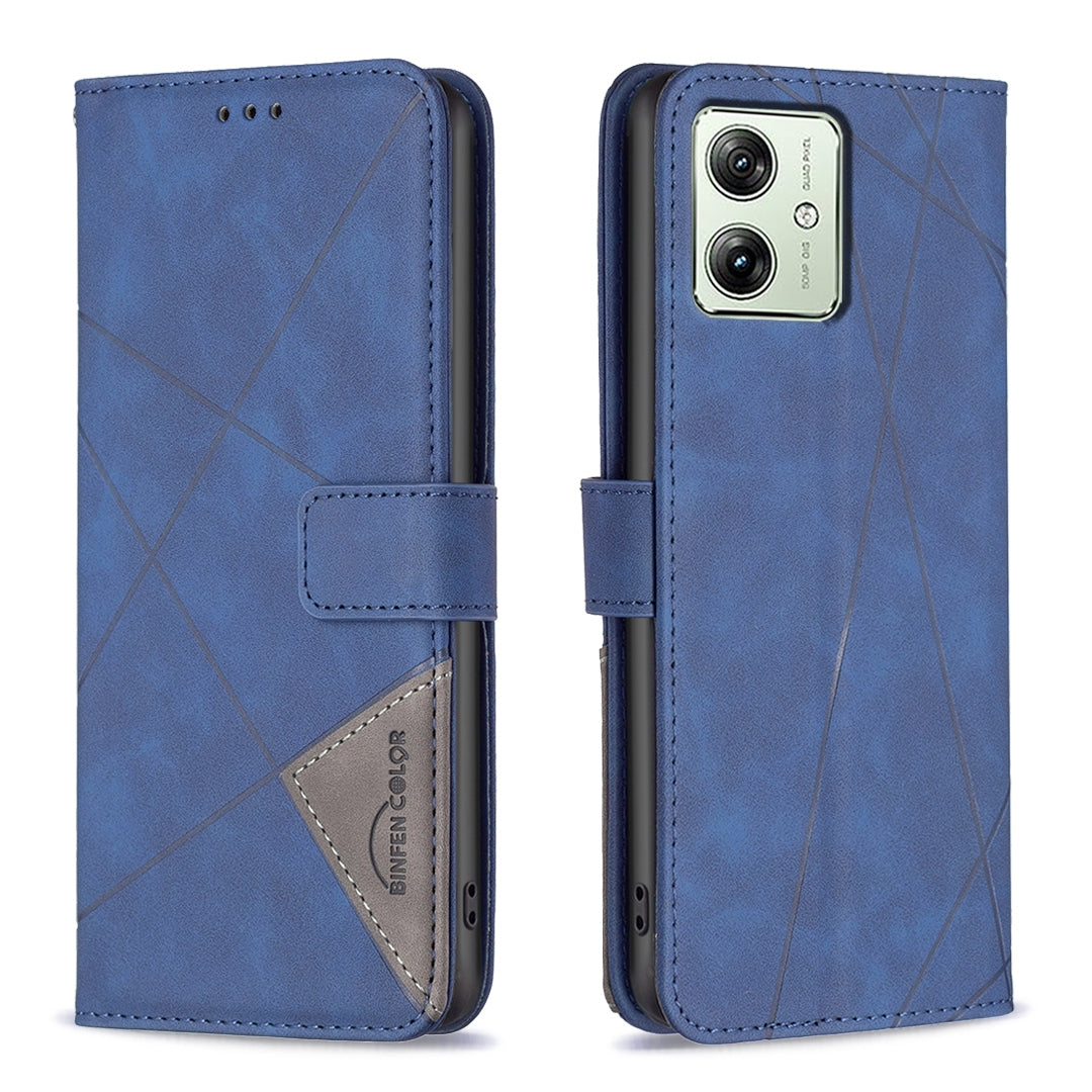 Motorola Moto G54 5G EU Edition Rhombus Texture Leather Phone Case with Magnetic Buckle and Card Holder