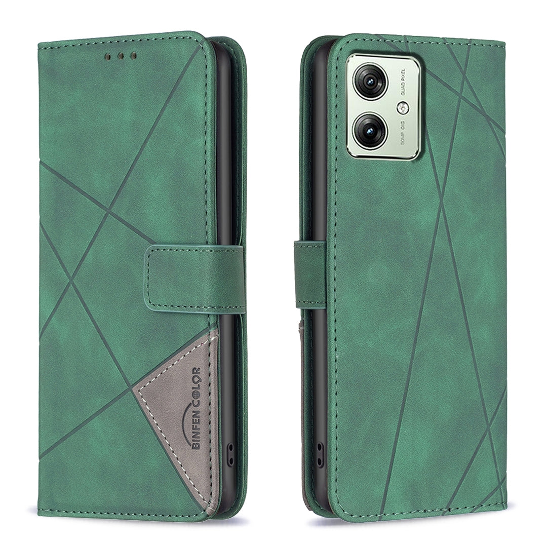 Motorola Moto G54 5G EU Edition Rhombus Texture Leather Phone Case with Magnetic Buckle and Card Holder