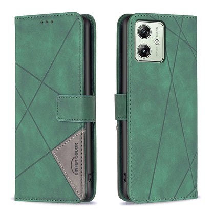 Motorola Moto G54 5G EU Edition Rhombus Texture Leather Phone Case with Magnetic Buckle and Card Holder