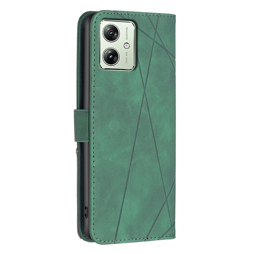 Motorola Moto G54 5G EU Edition Rhombus Texture Leather Phone Case with Magnetic Buckle and Card Holder
