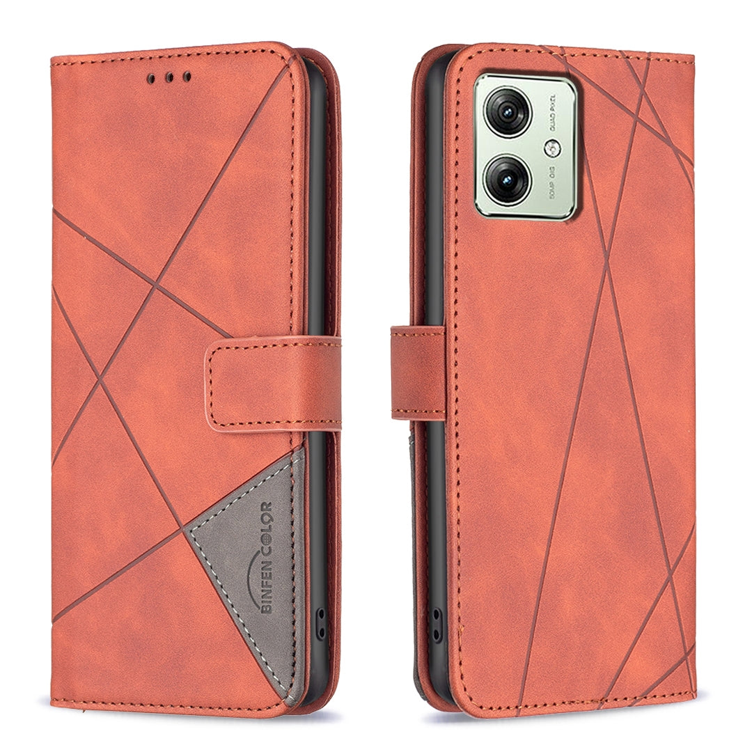 Motorola Moto G54 5G EU Edition Rhombus Texture Leather Phone Case with Magnetic Buckle and Card Holder