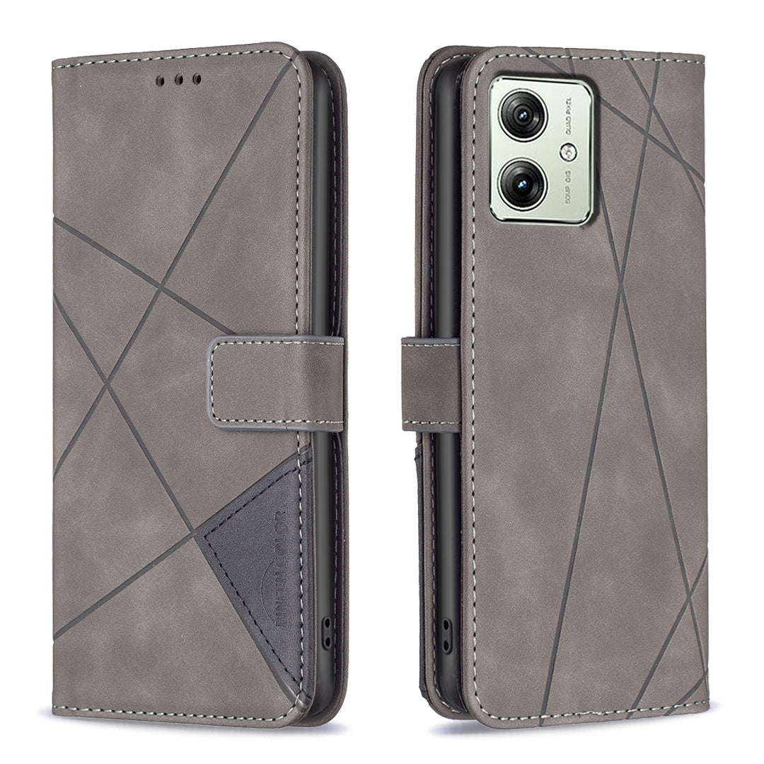 Motorola Moto G54 5G EU Edition Rhombus Texture Leather Phone Case with Magnetic Buckle and Card Holder