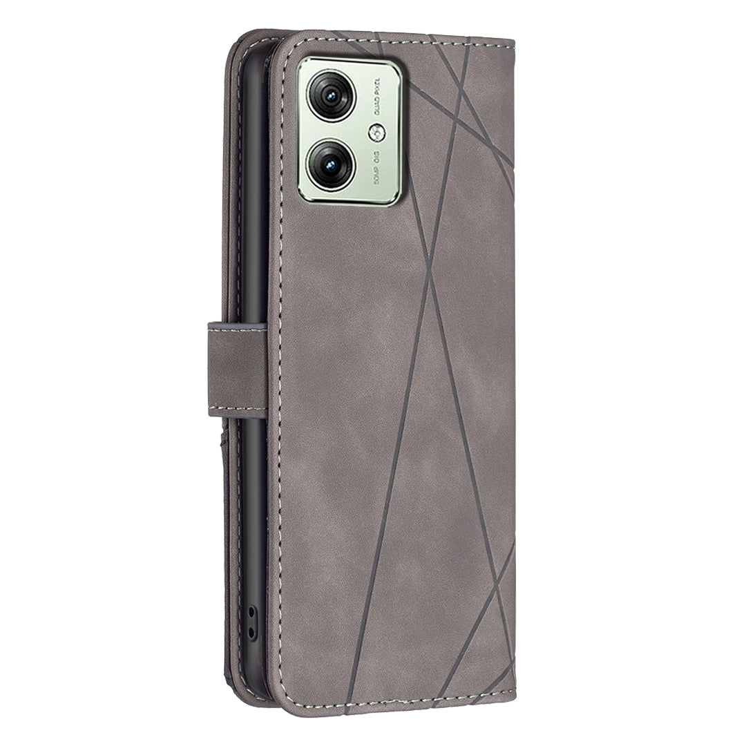 Motorola Moto G54 5G EU Edition Rhombus Texture Leather Phone Case with Magnetic Buckle and Card Holder