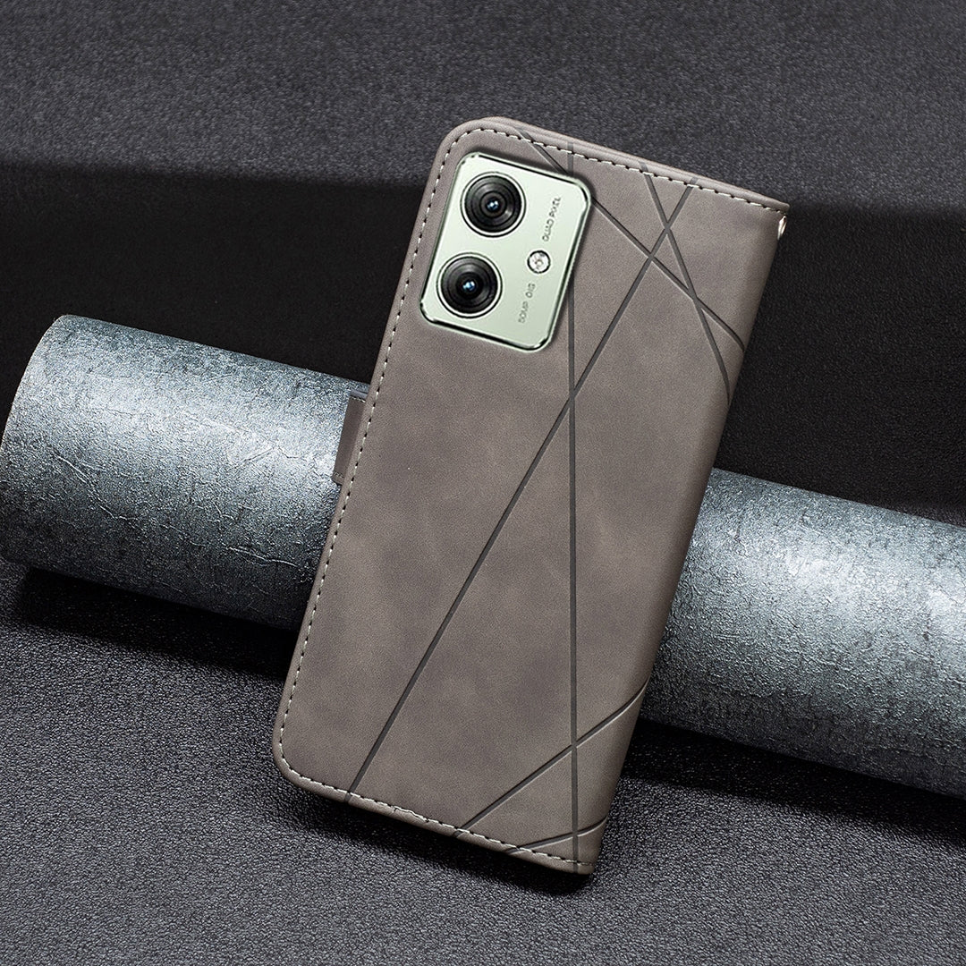 Motorola Moto G54 5G EU Edition Rhombus Texture Leather Phone Case with Magnetic Buckle and Card Holder