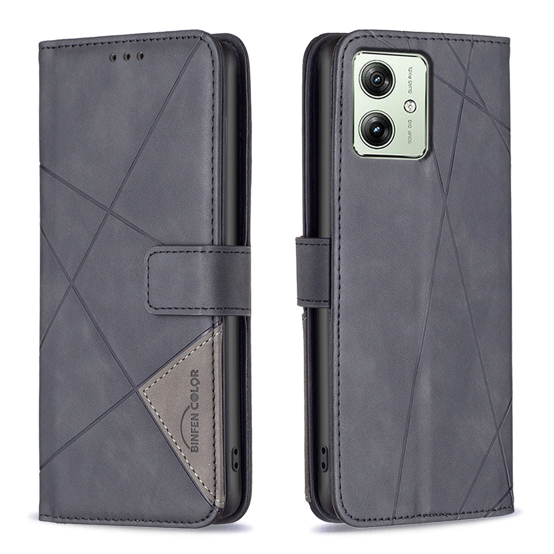 Motorola Moto G54 5G EU Edition Rhombus Texture Leather Phone Case with Magnetic Buckle and Card Holder