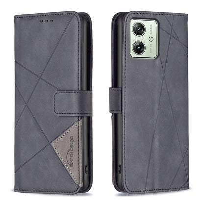 Motorola Moto G54 5G EU Edition Rhombus Texture Leather Phone Case with Magnetic Buckle and Card Holder