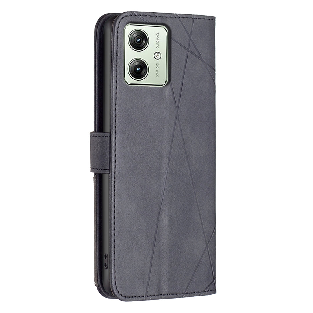 Motorola Moto G54 5G EU Edition Rhombus Texture Leather Phone Case with Magnetic Buckle and Card Holder