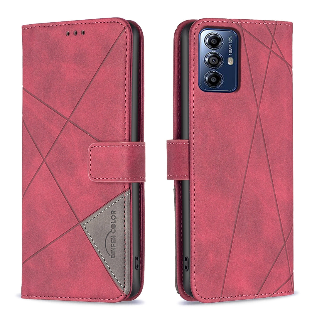 Motorola Moto G Play 2024 Rhombus Texture Leather Phone Case with Magnetic Buckle and Card Holder