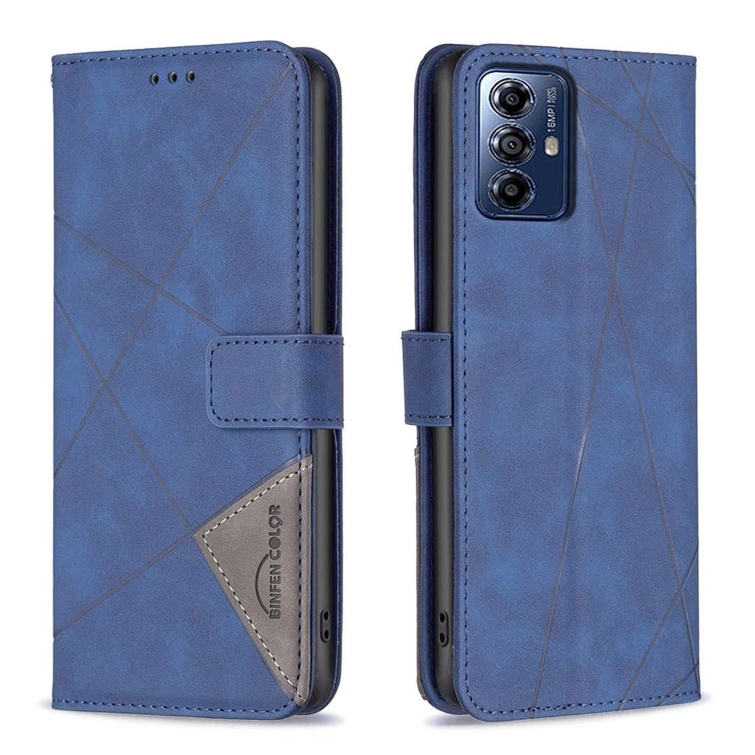 Motorola Moto G Play 2024 Rhombus Texture Leather Phone Case with Magnetic Buckle and Card Holder