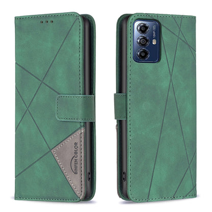 Motorola Moto G Play 2024 Rhombus Texture Leather Phone Case with Magnetic Buckle and Card Holder