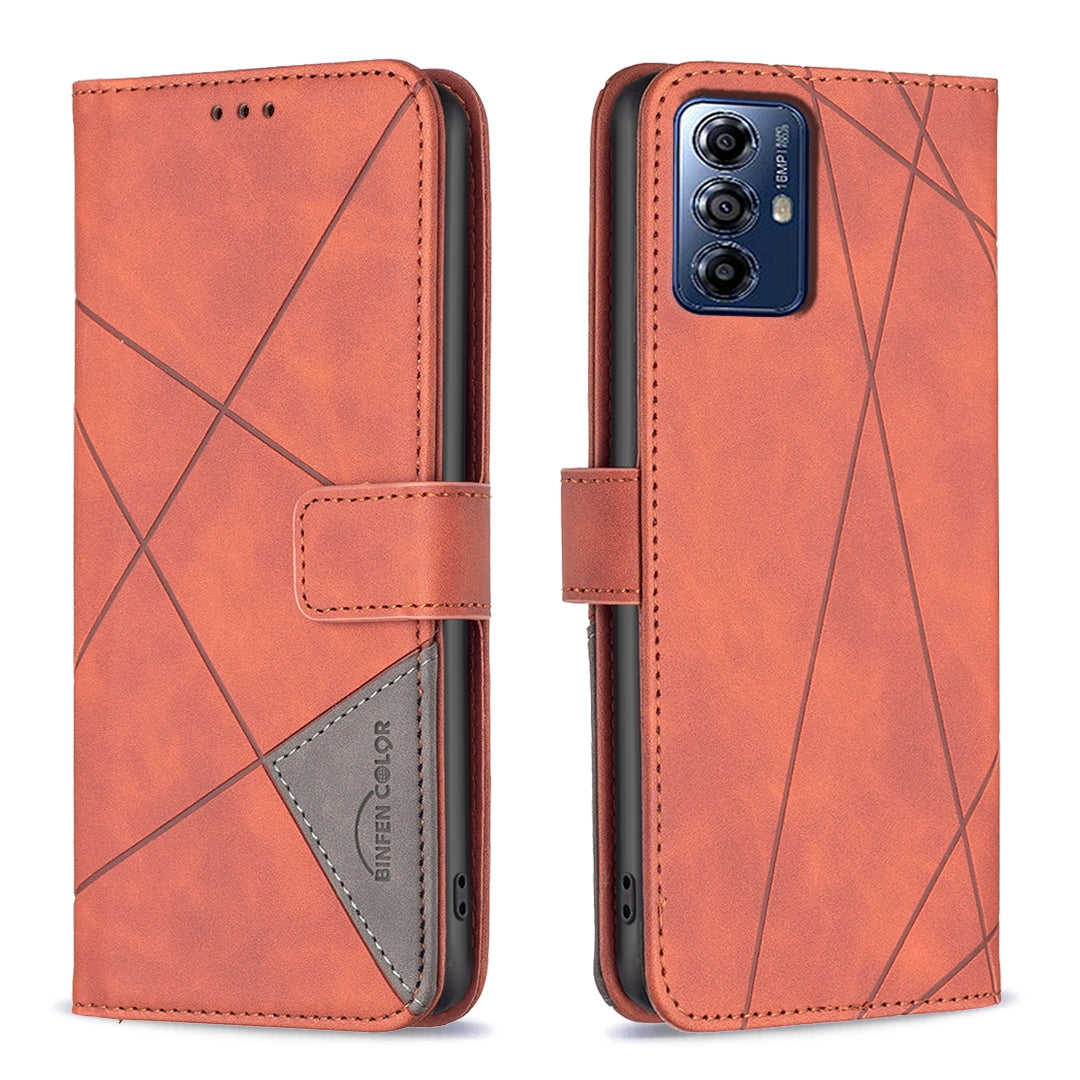 Motorola Moto G Play 2024 Rhombus Texture Leather Phone Case with Magnetic Buckle and Card Holder