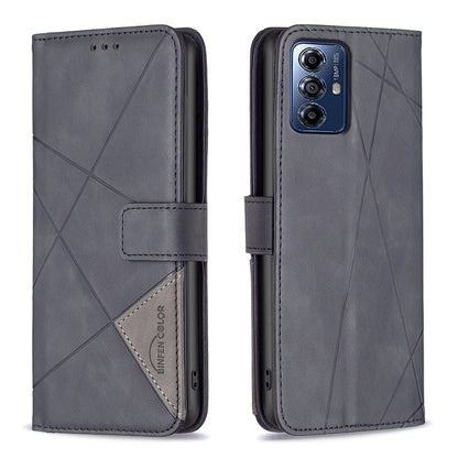 Motorola Moto G Play 2024 Rhombus Texture Leather Phone Case with Magnetic Buckle and Card Holder