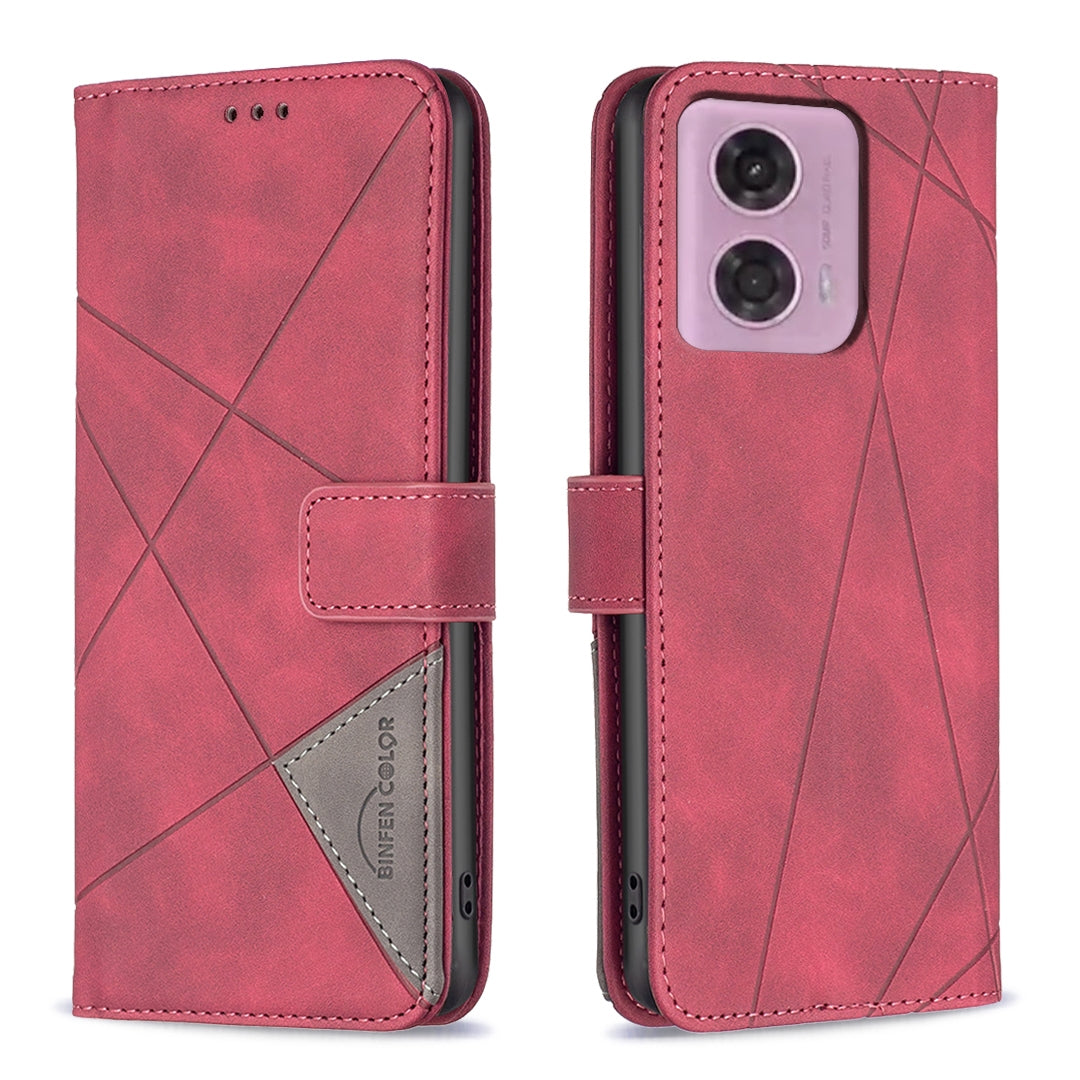 Motorola Moto G34 5 Rhombus Texture Leather Phone Case with Magnetic Buckle and Card Holder