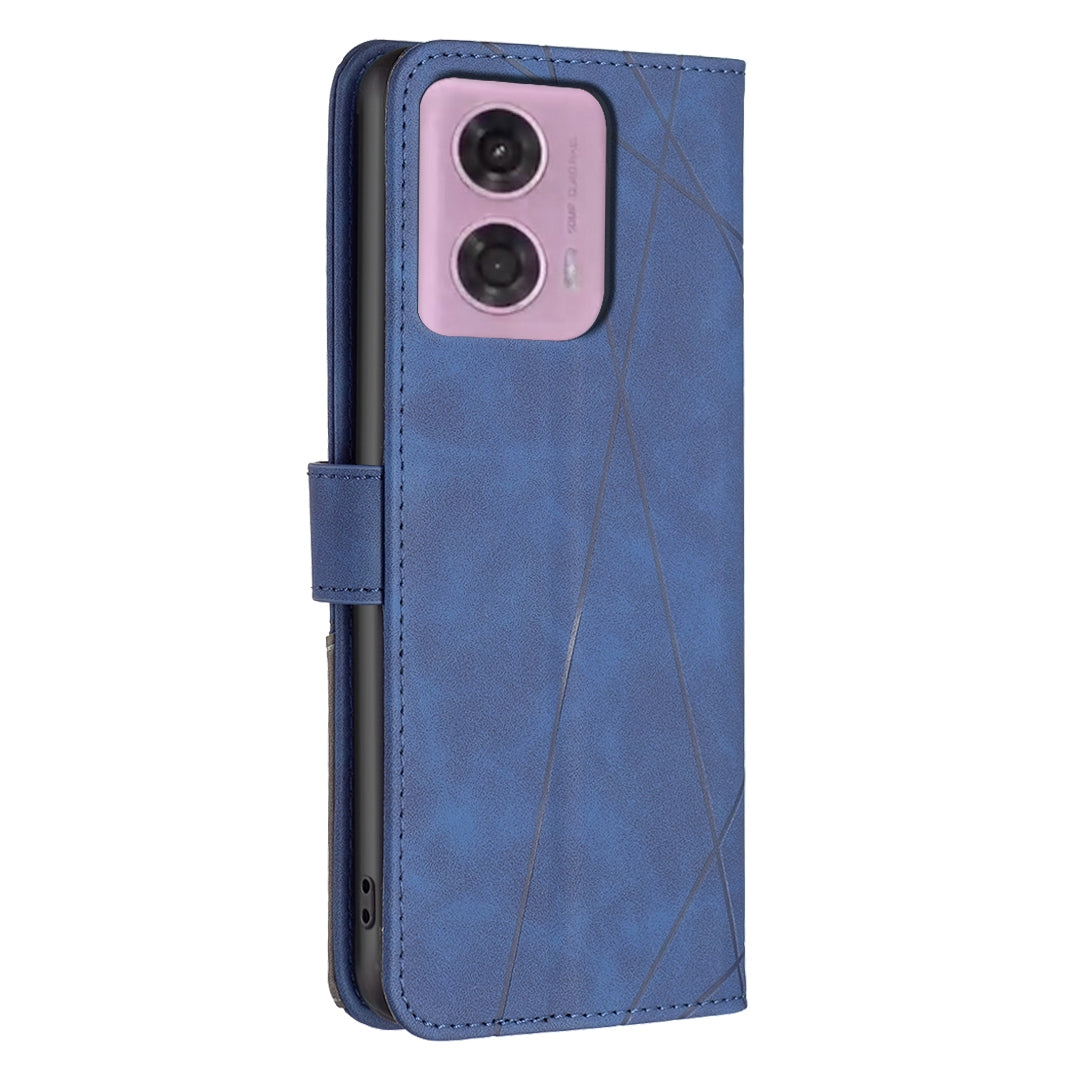 Motorola Moto G45 5G Rhombus Texture Leather Phone Case with Magnetic Buckle and Card Holder