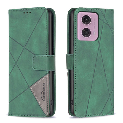Motorola Moto G34 5 Rhombus Texture Leather Phone Case with Magnetic Buckle and Card Holder